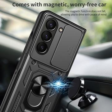 Samsung Galaxy Z Fold7 Roterende Ring Hybrid Cover med Kameraskjold - Sort