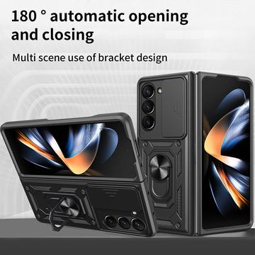 Samsung Galaxy Z Fold7 Roterende Ring Hybrid Cover med Kameraskjold - Rødguld