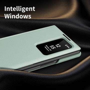 Samsung Galaxy Z Fold7 Smart Clear View Flip-etui med kortholder - Lysegrøn