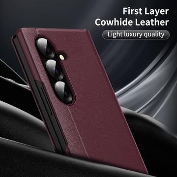 Samsung Galaxy Z Fold7 Smart Clear View Flip-etui med kortholder - Vinrød
