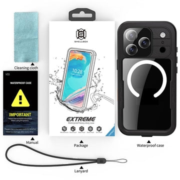 iPhone 17 Pro Max Shellbox M Series IP68 vandtæt cover - dykkercover med MagSafe-kompatibilitet - Sort