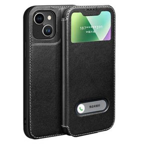 Dual View iPhone 14 Flip Lædercover - Sort