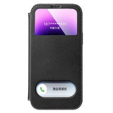 Dual View iPhone 14 Flip Lædercover - Sort