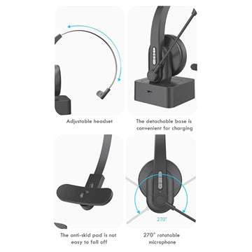 Enkeltøret Bluetooth Headset med Mikrofon og Opladningsbase OY631 - Sort