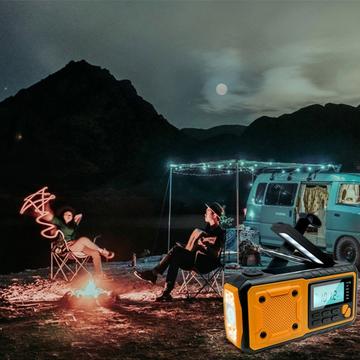 Solcelle håndsving nødradio m. powerbank og lommelygte - orange