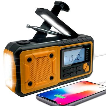 Solcelle håndsving nødradio m. powerbank og lommelygte - orange