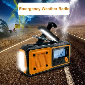 Solcelle håndsving nødradio m. powerbank og lommelygte - orange