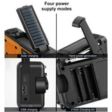 Solcelle håndsving nødradio m. powerbank og lommelygte - orange