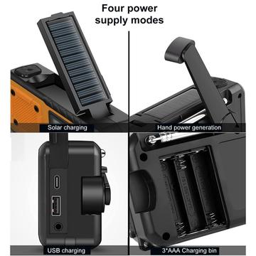 Solcelle håndsving nødradio m. powerbank og lommelygte - orange
