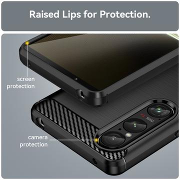 Sony Xperia 1 VI Børstet TPU Cover - Karbonfiber - Sort