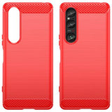 Sony Xperia 1 VI Børstet TPU Cover - Karbonfiber - Rød