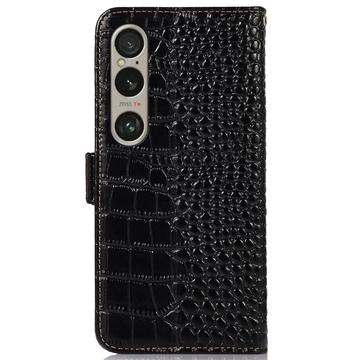 Sony Xperia 1 VI Crocodile Series Læderpung med RFID - Sort