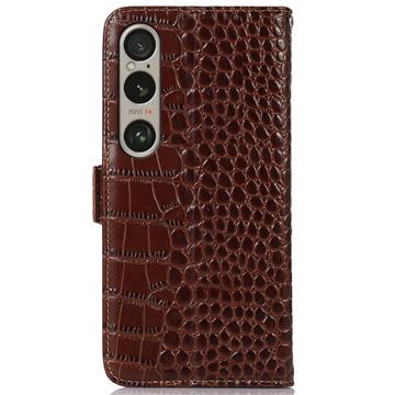 Sony Xperia 1 VI Crocodile Series Læderpung med RFID - Brun