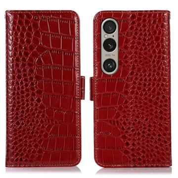 Sony Xperia 1 VI Crocodile Series Læderpung med RFID - Rød
