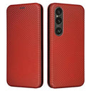 Sony Xperia 1 VI Flip Cover - Karbonfiber - Brun