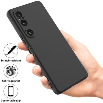 Sony Xperia 1 VI Liquid Silikone Cover med Strop - Sort