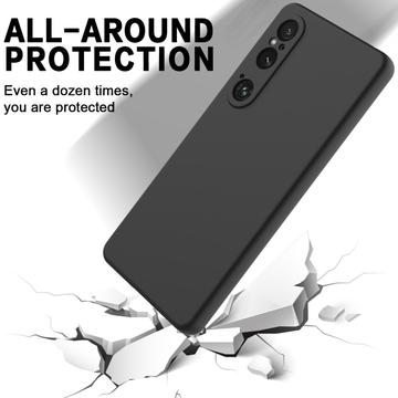 Sony Xperia 1 VI Liquid Silikone Cover med Strop - Sort