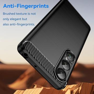 Sony Xperia 1 VII Børstet TPU Cover - Karbonfiber - Sort