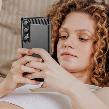 Sony Xperia 1 VII Børstet TPU Cover - Karbonfiber - Sort