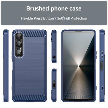 Sony Xperia 1 VII Børstet TPU Cover - Karbonfiber - blå