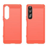 Sony Xperia 1 VII Børstet TPU Cover - Karbonfiber - rød