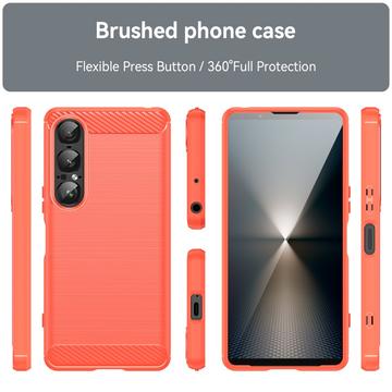 Sony Xperia 1 VII Børstet TPU Cover - Karbonfiber - rød
