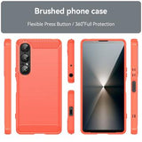 Sony Xperia 1 VII Børstet TPU Cover - Karbonfiber - rød