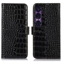 Sony Xperia 1 VII Crocodile Series Læderpung med RFID - Sort