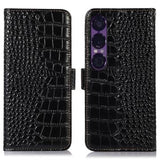 Sony Xperia 1 VII Crocodile Series Læderpung med RFID - Sort