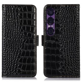 Sony Xperia 1 VII Crocodile Series Læderpung med RFID - Sort