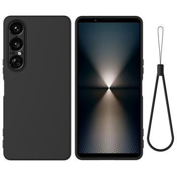 Sony Xperia 1 VII Flydende silikone cover med håndrem - sort