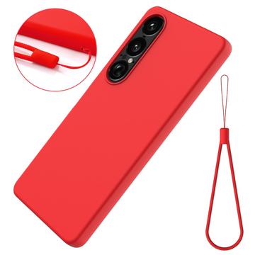 Sony Xperia 1 VII Flydende silikone cover med håndrem - rød