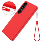 Sony Xperia 1 VII Flydende silikone cover med håndrem - rød