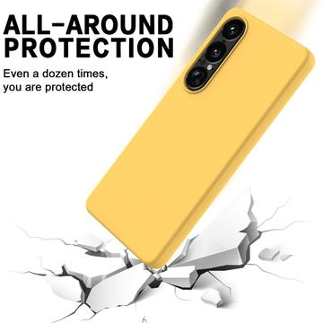 Sony Xperia 1 VII Flydende silikone cover med håndrem - gul