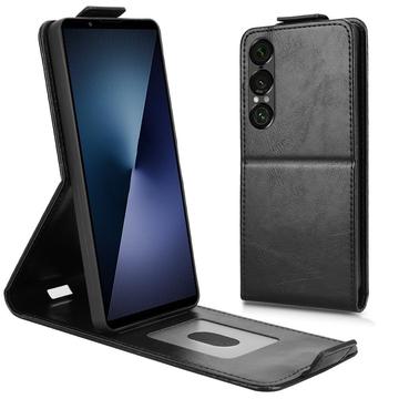 Sony Xperia 1 VII lodret flip-etui med stativ - sort