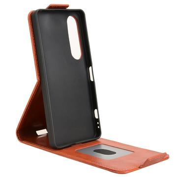 Sony Xperia 1 VII lodret flip-etui med stativ - Brun