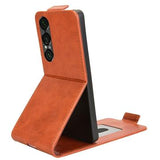 Sony Xperia 1 VII lodret flip-etui med stativ - Brun