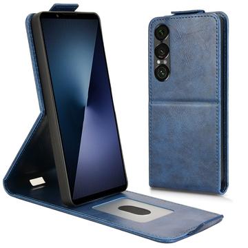 Sony Xperia 1 VII lodret flip-etui med stativ - mørkeblå