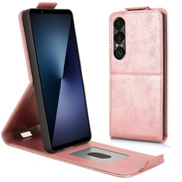 Sony Xperia 1 VII lodret flip-etui med stativ - rosaguld