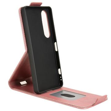 Sony Xperia 1 VII lodret flip-etui med stativ - rosaguld