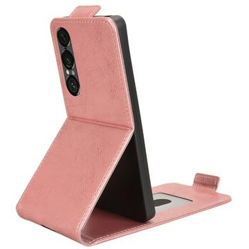 Sony Xperia 1 VII lodret flip-etui med stativ - rosaguld