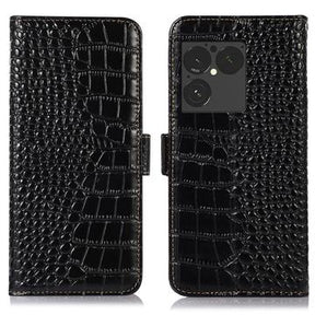 Sony Xperia 1 VIII Crocodile Series Læderpung med RFID - Sort