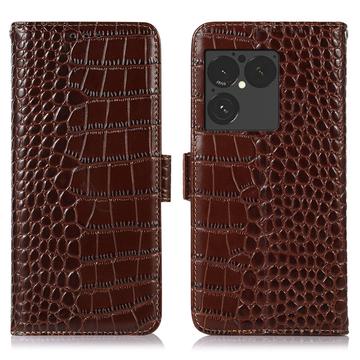 Sony Xperia 1 VIII Crocodile Series Læderpung med RFID - Brun