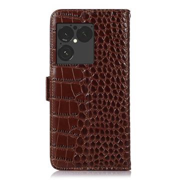 Sony Xperia 1 VIII Crocodile Series Læderpung med RFID - Brun