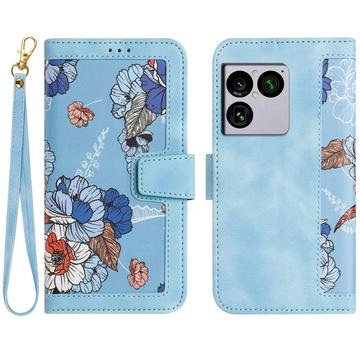 Sony Xperia 1 VIII Blomstret pung etui med plads til kort - babyblå