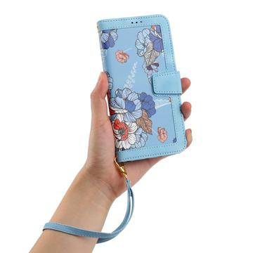 Sony Xperia 1 VIII Blomstret pung etui med plads til kort - babyblå