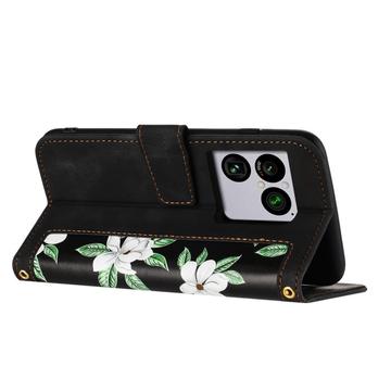 Sony Xperia 1 VIII Blomstret pung etui med kortholdere - Sort
