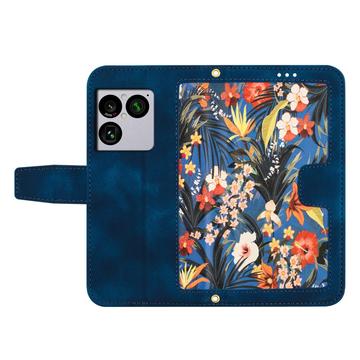 Sony Xperia 1 VIII Blomstret pung etui med plads til kort - mørkeblå