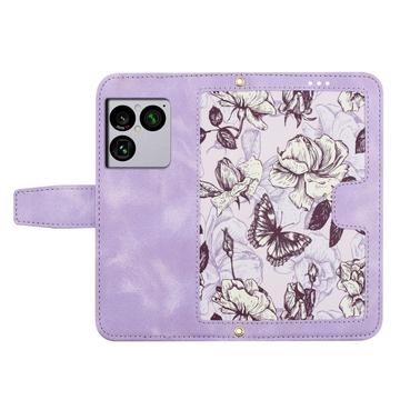 Sony Xperia 1 VIII Blomstret pung etui med kortholdere - lyslilla