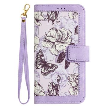 Sony Xperia 1 VIII Blomstret pung etui med kortholdere - lyslilla